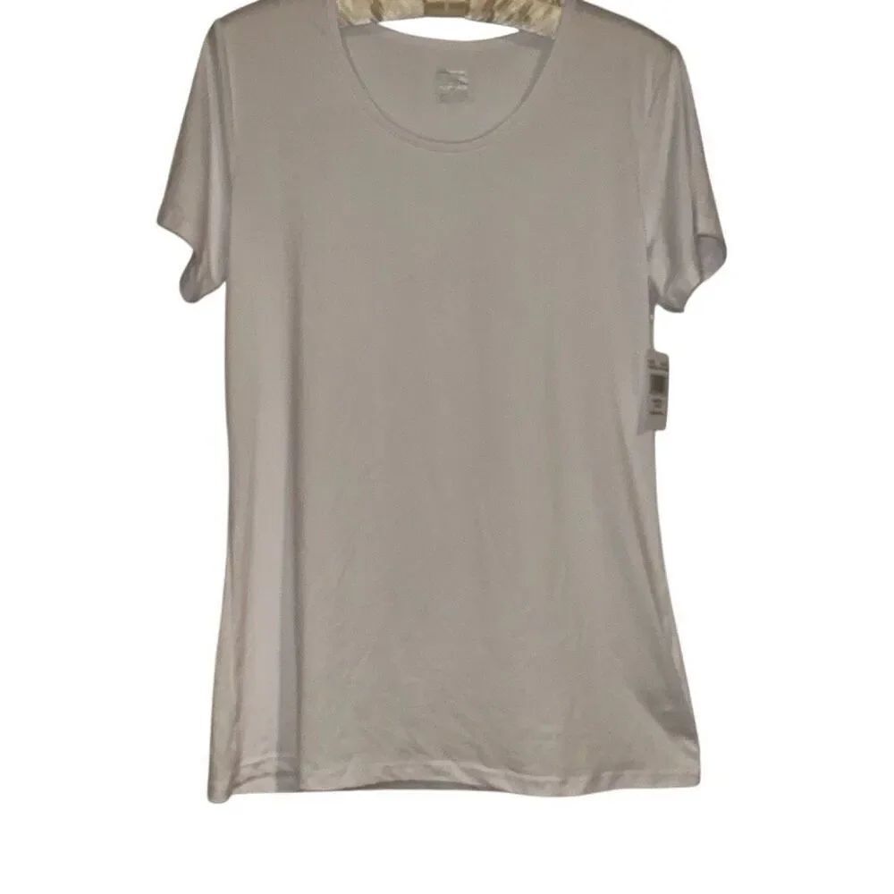 *New* 32 Degrees Cool White Scoop Neck Jersey Knit Short Sleeve Tee Ladies Large